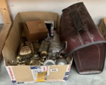 A quantity of miscellaneous including Brass, Leather satchel etc