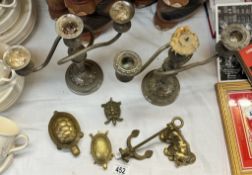 A quantity of brass & silver plated items including interesting anchor paperweight & silver plated