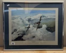 A Framed & Glazed signed Battle Of Britain dogfight print titled 'Duel Of Eagles' by Robert