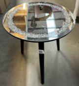 A mirrored art glass top tripod table. Height 40cm