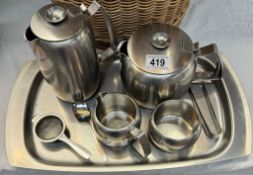A stainless steel tea set & tray