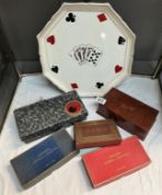 A vintage playing card drinks tray, various card games & carpet bowls