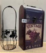 A vintage grape bottle carry case and a wire bottle carry basket