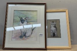 2 Framed & Glazed cat pictures (Largest picture 47 x 55cm)