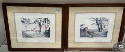 2 Framed & glazed limited edition prints by Carole Anne Teasdale of a fox (47 / 300) & Deer (1/300).