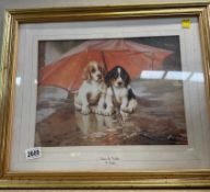 A Framed & glazed Beagle puppy print titled under the weather by W Trood (58cm x 47cm)