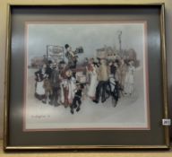 A framed & glazed character signed print (Gas iron seller) signed 'Chapman 74' (74cm x 68cm)