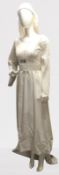 Handmade 1970's wedding dress with detachable train and bow with hat and train, size extra small