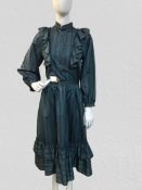 A Vintage blouse and skirt, matching set with ruffle detailing and grandad style collar
