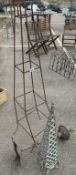 3 Garden ornaments including metal obelisk & bird bath A/F