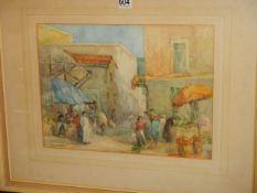 A late 19th century Egyptian market scene signed F V V Fawcett, COLLECT ONLY.