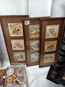 A set of 9 watercolours in 3 frames