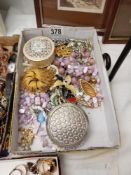 A quantity of costume jewellery. compact & trinket box etc.