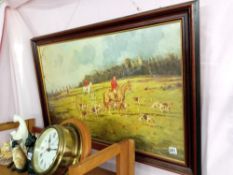 A large vintage print of a hunt/hunting scene with Beagles & horses COLLECT ONLY