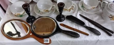A quantity of miscellaneous including hand mirrors & candlesticks etc.
