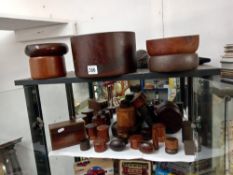 A good selection of old wooden bowls & lidded boxes