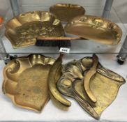 3 Early 20th century brass crumb trays with brushes & 2 others