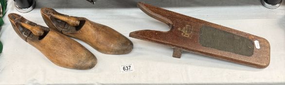 A pair of vintage wooden shoe stretchers & a boot jack
