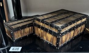 2 Vintage porcupine quill trinket boxes. 20cm x 14cm x 8.5cm & 20cm x 10cm x 5cm