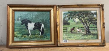 2 Gilt framed oils on board of horses