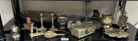 A 19th/20th century brass chest & other metal ware including silver plate