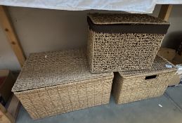 2 Large & 1 other wicker storage boxes with lids