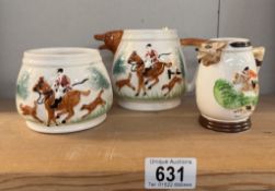 3 Vintage ceramic hunting scene jugs & a pot
