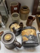 2 Bretby cannisters, Stoneware flagon, Jugs etc