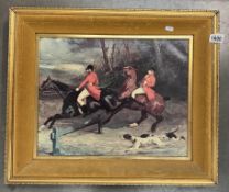 A gilt framed oil on canvas Fox Hunting by Dreux