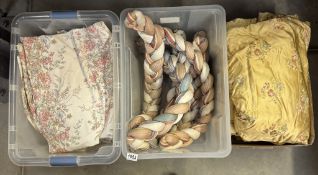 A quantity of curtains of various size, length & style & 6 plaited tie backs COLLECT ONLY