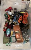 A box of playworn diecast including Matchbox, Corgi, Kojak, The Saint, Adams probe, Mini etc