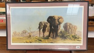 A framed & glazed print of elephants by David Shepherd, 88cm x 53cm COLLECT ONLY