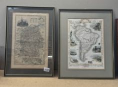 A Circa 1825 engraving map of Wiltshire by Pigota & Co & Another of South America engraved by J.