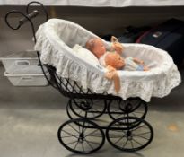 A Victorian style dolls pram with dolls COLLECT ONLY