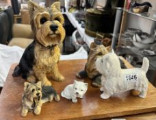 3 Yorkshire Terrier figures & 2 Westies