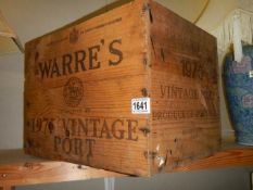 An old Warre's 1975 vintage Port wooden crate, COLLECT ONLY.