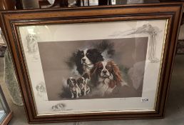 A framed limited edition 389/850 print of King Charles Spaniels