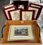 2 sets of place mats & a wooden tray