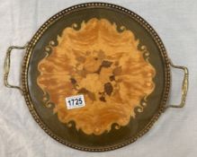 A vintage Italian Gut Giulia inlaid wooden tray Diameter 30cm