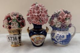 3 decorative ceramic flower groups