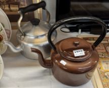 A vintage brown enamel stove kettle & an Agaluxe 4 pint aga aluminium kettle