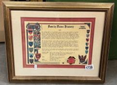 A framed family name history crest for 'Adams'