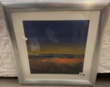 A print by Paul Evans looking across dunes to the sea