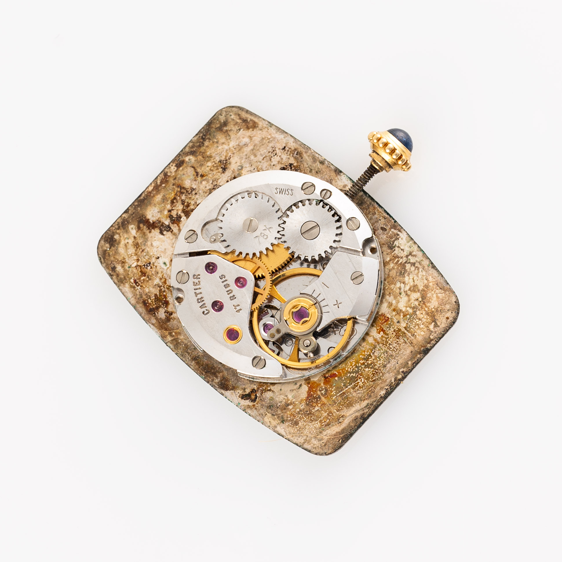 A VERY RARE GENTLEMAN'S SIZE 18K SOLID GOLD CARTIER PARIS FABERGE INCURVEE WRIST WATCH CIRCA - Image 9 of 11