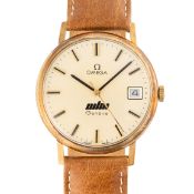 A GENTLEMAN'S SIZE 9CT SOLID GOLD OMEGA GENEVE DATE WRIST WATCH CIRCA 1972, REF. 132.8413 DIAL