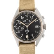 A GENTLEMAN'S STAINLESS STEEL MILITARY CWC CHRONOGRAPH WRIST WATCH CIRCA 1990 Movement: 17J,