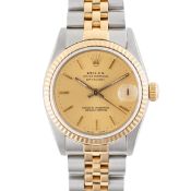 A MID SIZE STEEL & GOLD ROLEX OYSTER PERPETUAL DATEJUST BRACELET WATCH CIRCA 1983, REF. 6827