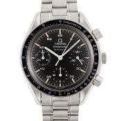 A GENTLEMAN'S SIZE STAINLESS STEEL OMEGA SPEEDMASTER REDUCED AUTOMATIC CHRONOGRAPH BRACELET WATCH