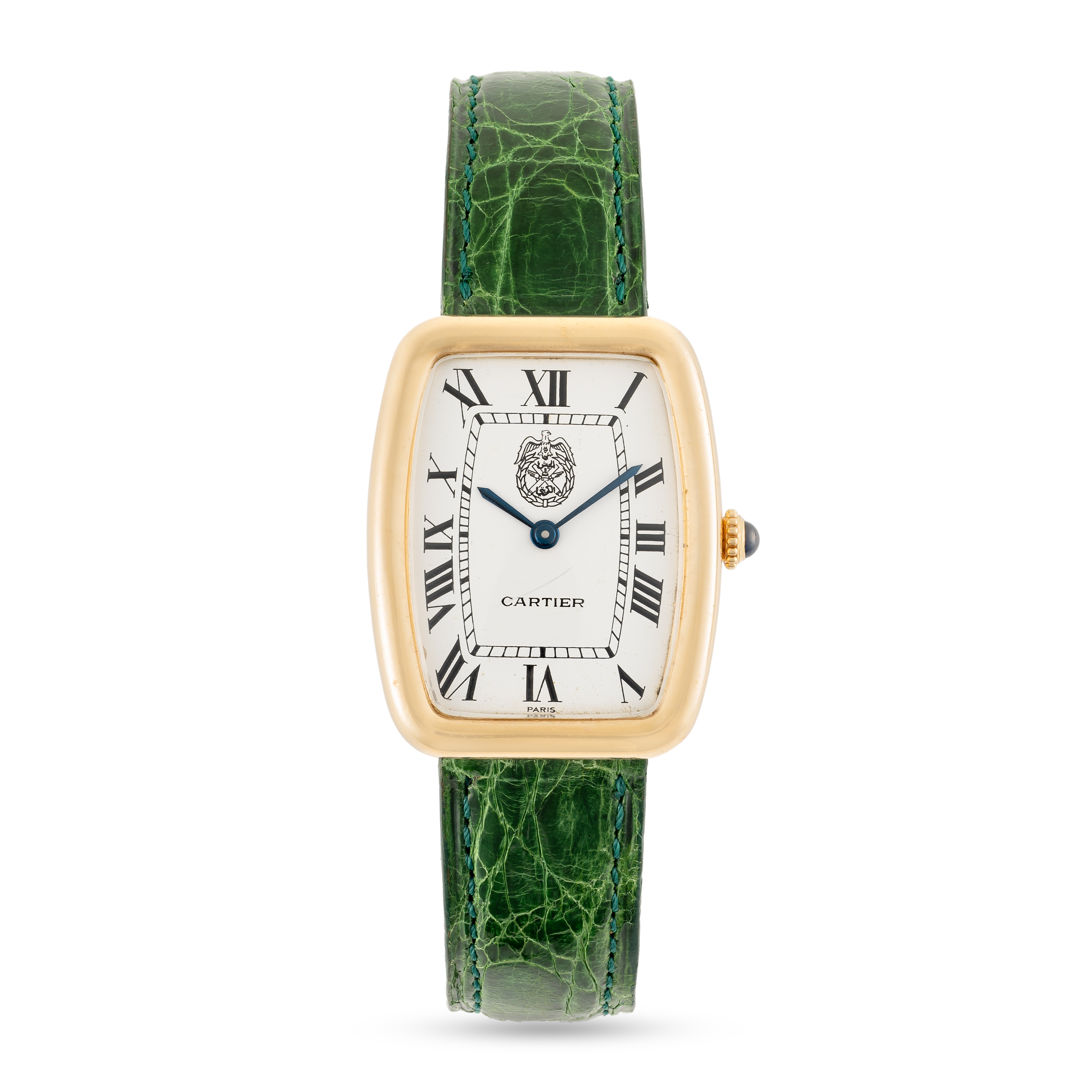 A VERY RARE GENTLEMAN'S SIZE 18K SOLID GOLD CARTIER PARIS FABERGE INCURVEE WRIST WATCH CIRCA - Image 2 of 11