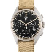 A GENTLEMAN'S STAINLESS STEEL MILITARY CWC CHRONOGRAPH WRIST WATCH DATED 2005 Movement: Quartz.